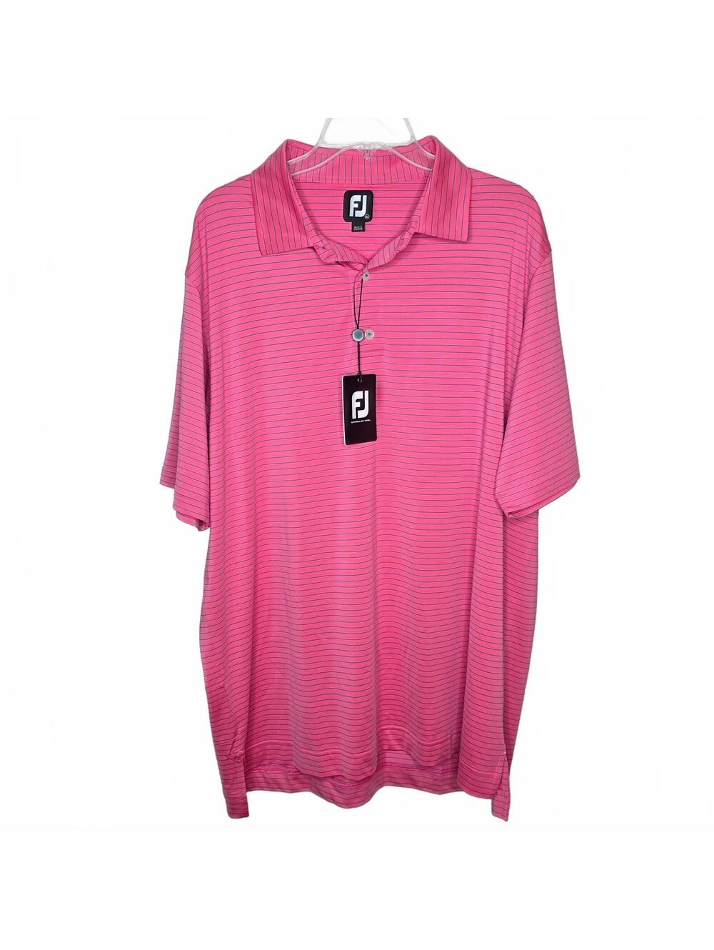 FootJoy Classic Pencil Stripe Lisle Self Collar Polo Shirt XL Rose/Sapphire NWT